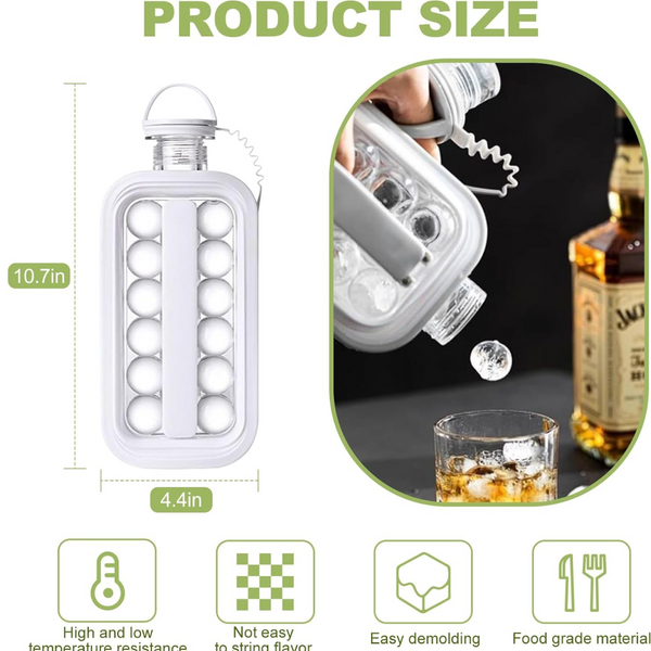 Foldable Ice Tray with Lid, 2-in-1 Ice Ball Maker